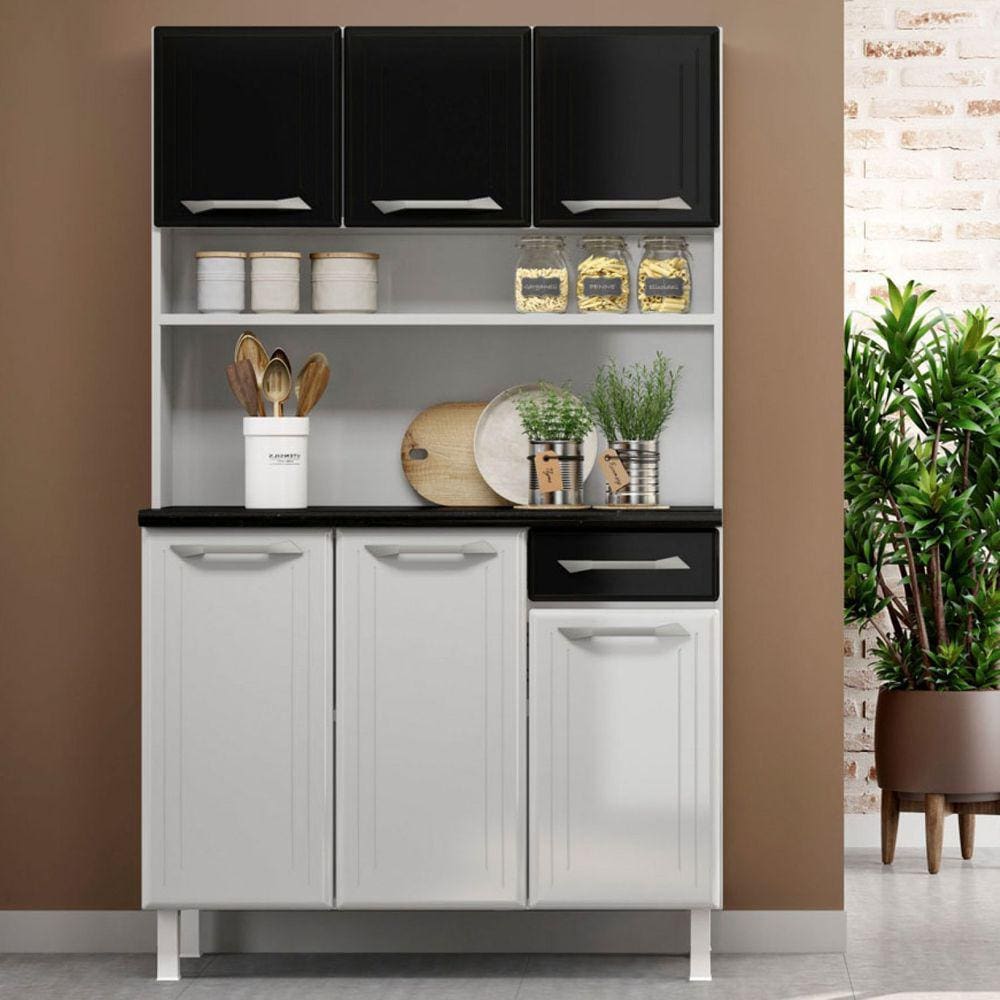 Armário de Cozinha em Aço Triplo Topázio Smart Telasul Branco/Preto