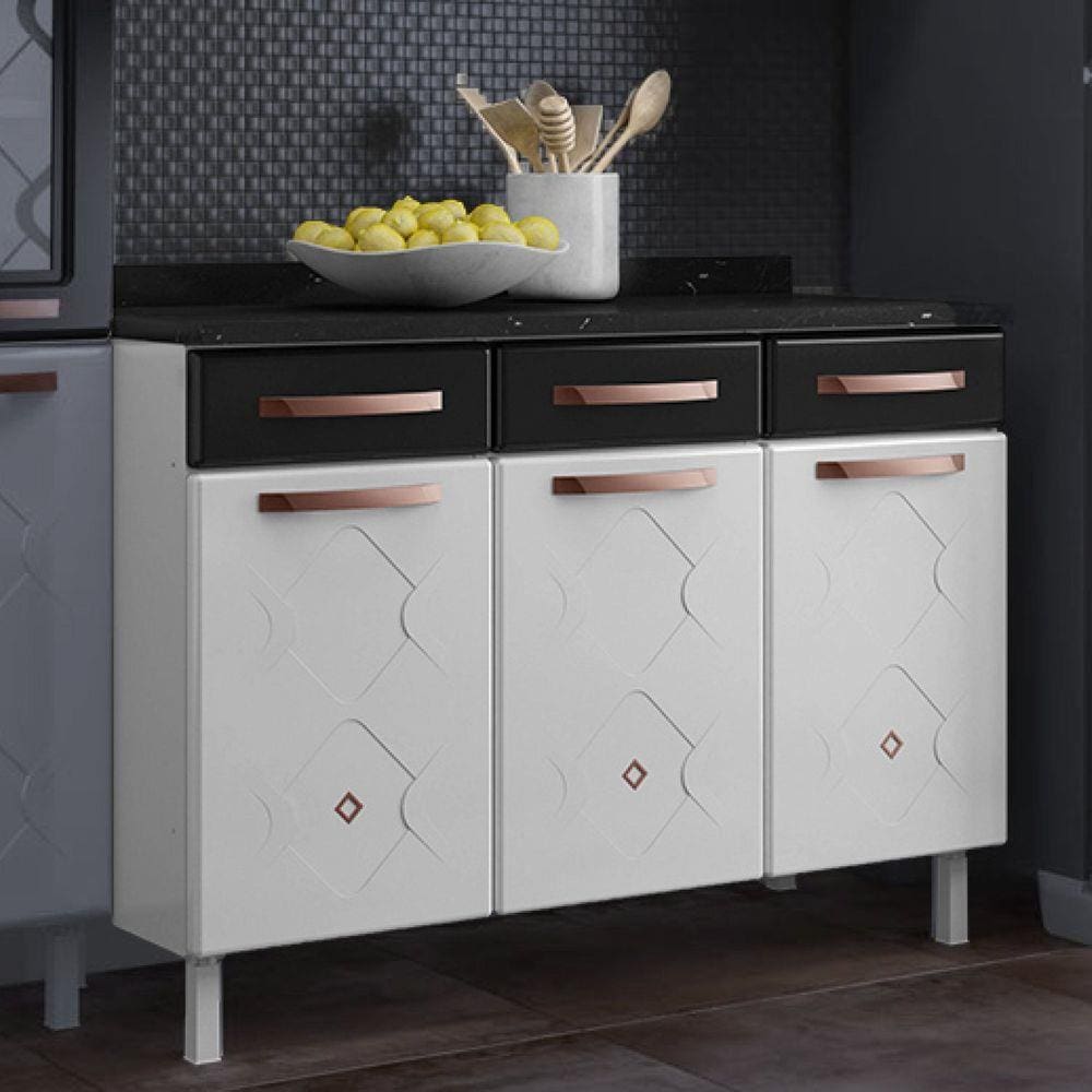 Balcão de Cozinha em Aço Triplo com Tampo Mirage New Telasul Branco/Preto