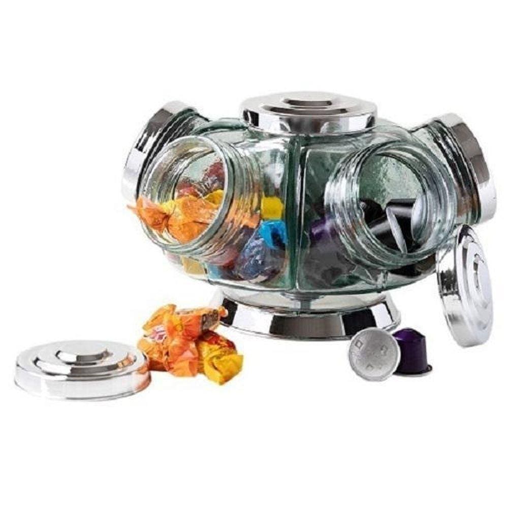 Baleiro Giratório Médio 2500 Ml Prata Vidro/Tampa Plástica