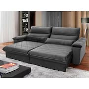 Sofá Retrátil Reclinável Grécia 2,50m Suede Velut Cinza c/ Molas no Assento - King House