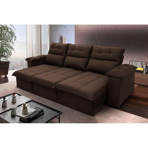 Menor preço em Sofá Retrátil Reclinável Verona 2,30m Suede Velut Marrom c/ Molas no Assento - King House