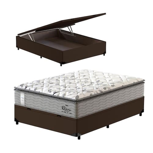 Cama Box Baú Viúva Marrom + Colchão de Molas Ensacadas - Probel - Guarda-Costas Ouro - 128x188x76cm Menor preço em Cama Box Baú Viúva Marrom + Colchão de Molas Ensacadas - Probel - Guarda-Costas Ouro - 128x188x76cm