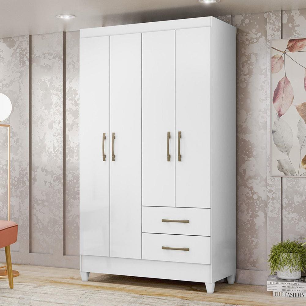 Guarda Roupa Solteiro 4 Portas 2 Gavetas Chile Moval Branco
