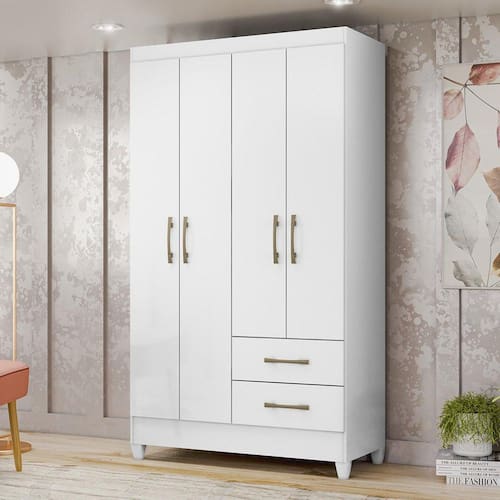 imagem-Guarda Roupa Solteiro 4 Portas 2 Gavetas Chile Moval Branco