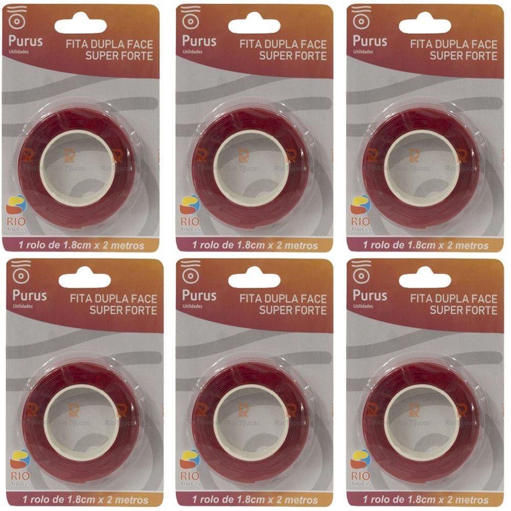 Kit Fita Dupla Face Super Forte 1,8 cm x 2 Metros 6 Unidades