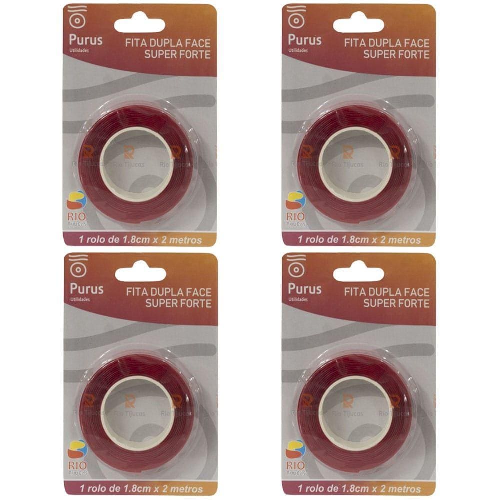 Kit Fita Dupla Face Super Forte 1,8 cm x 2 Metros 4 Unidades