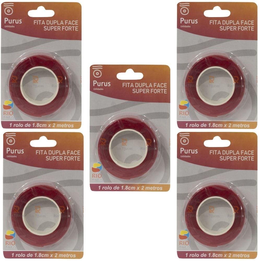 Kit Fita Dupla Face Super Forte 1,8 cm x 2 Metros 5 Unidades