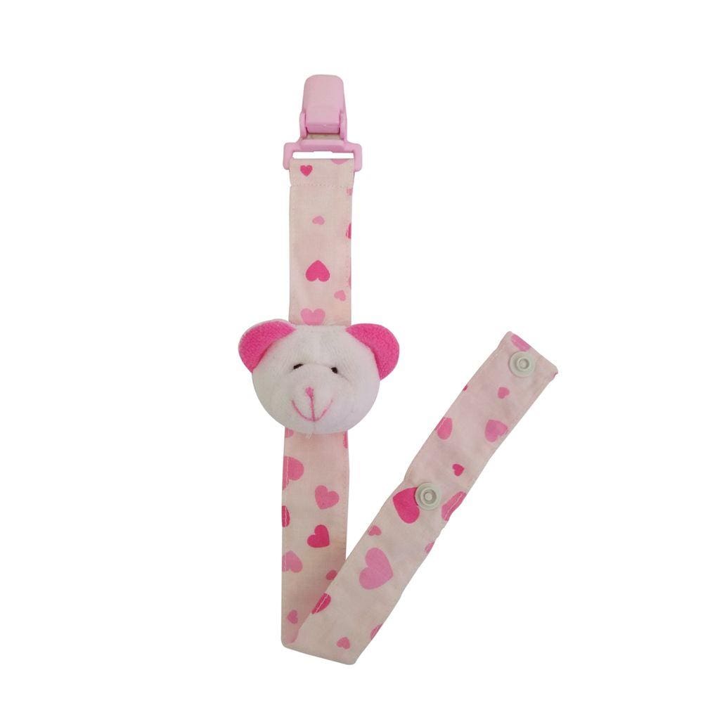 Prendedor de Chupeta Urso Branco Orelha Pink