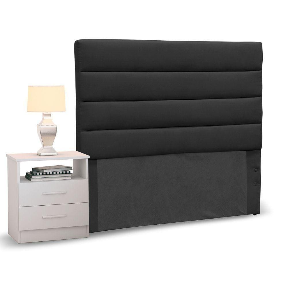 Cabeceira Solteiro 90cm Preto e 1 Mesa de Cabeceira Branco