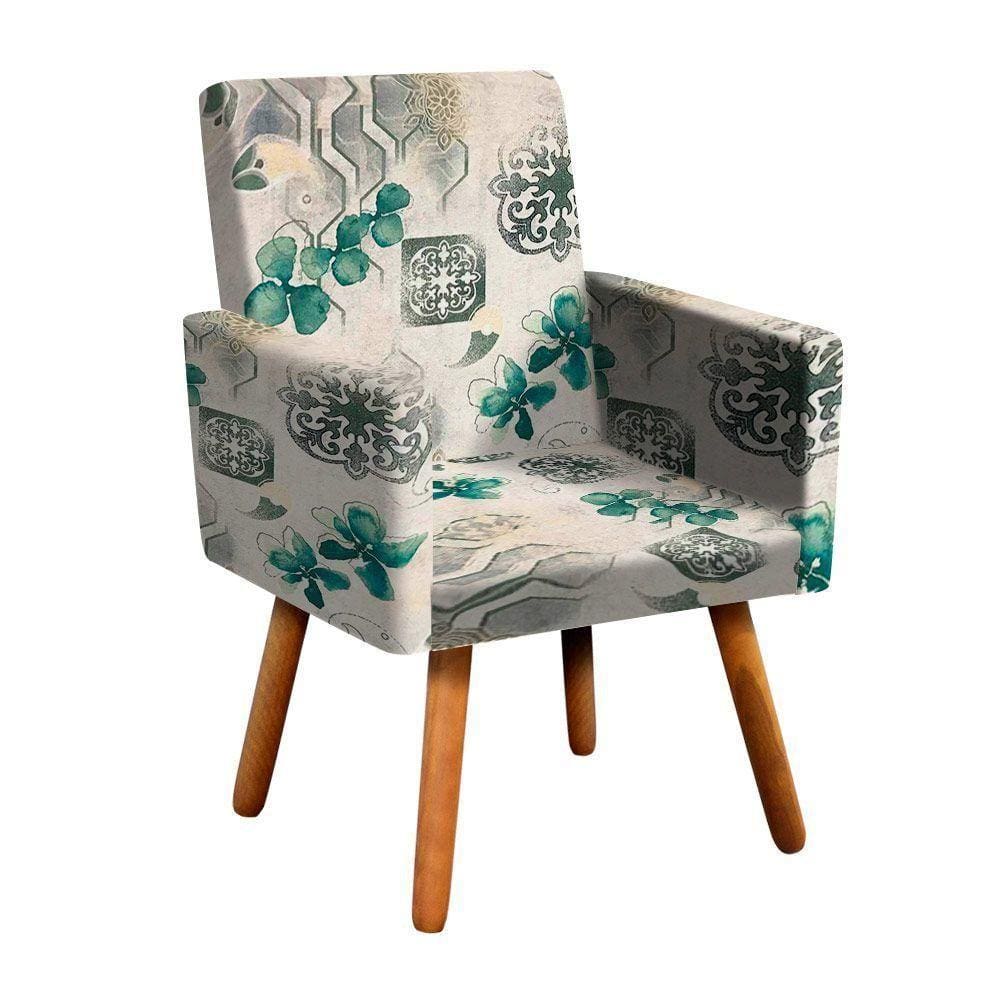 Poltrona Nina Estampado Pés Palito Castanho verde Rústico