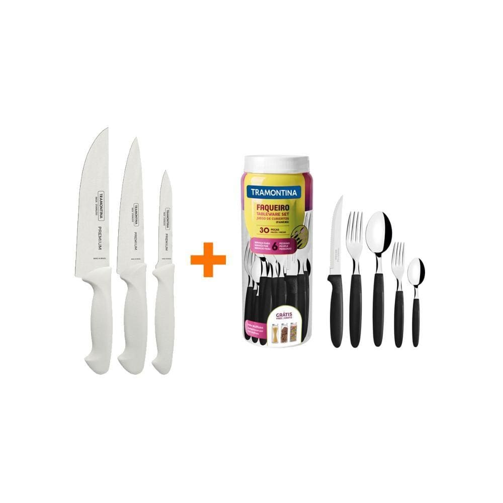 KIT - Faqueiro Premium 3 Peças + 1 Faqueiro 30 Peças Ipanema Preto - Tramontina
