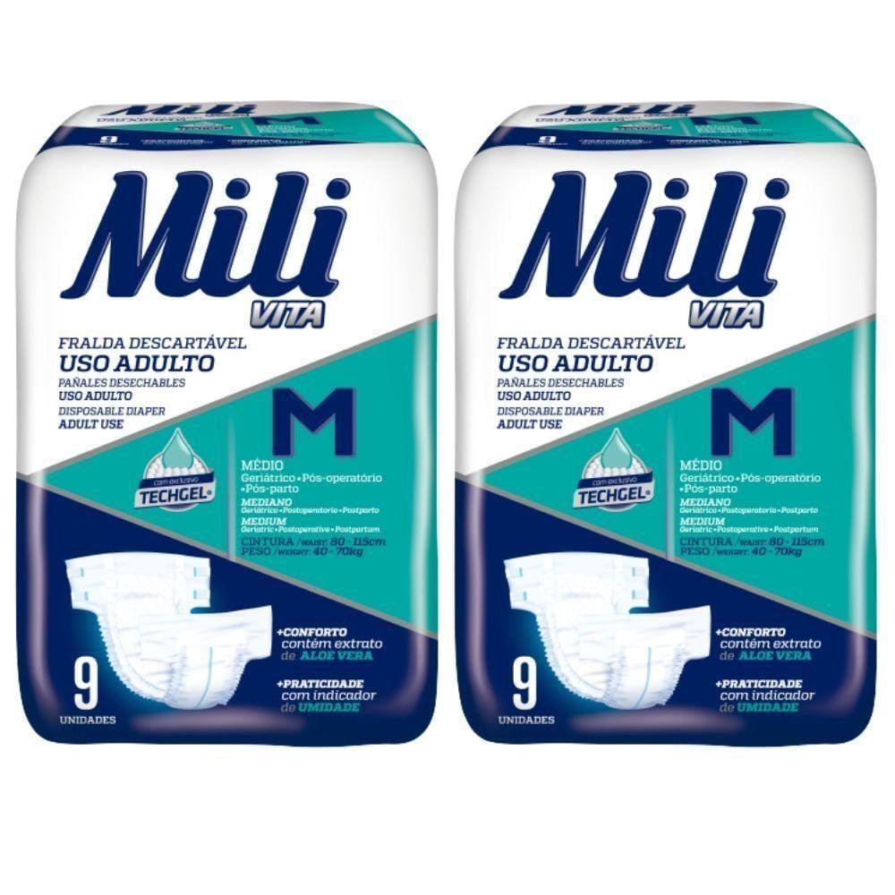 Fralda Geriátrica Mili M 2 Pacotes de 9 Fraldas Super Gel