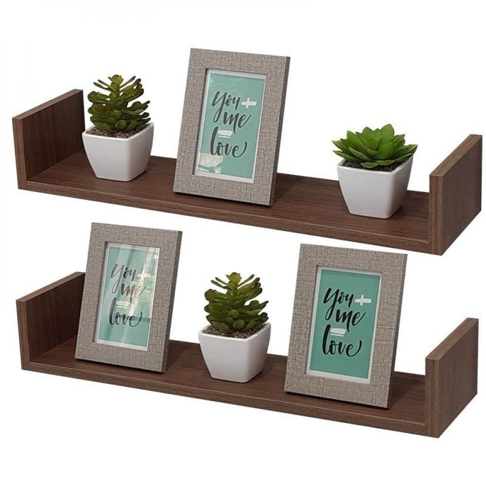 Kit 2 Prateleiras U 70 X 20cm Nogal Suporte Invisível