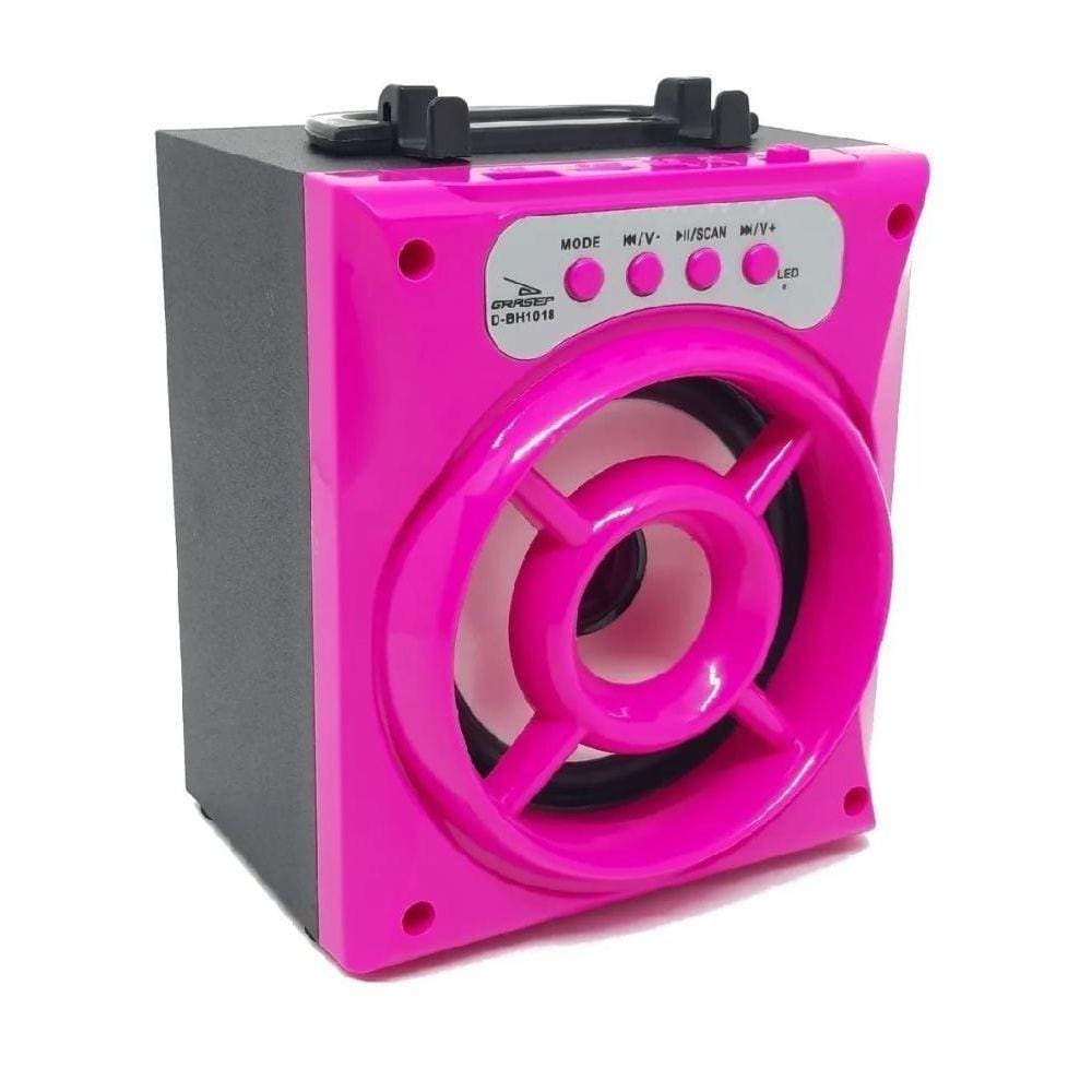 Caixa Som Portátil Bluetooth Mp3 Usb Radio Fm Grasep Rosa