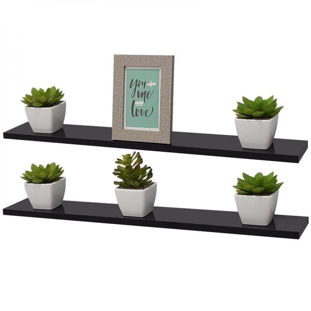 Kit 2 Prateleiras 50 X 20cm Preta Suporte Invisível