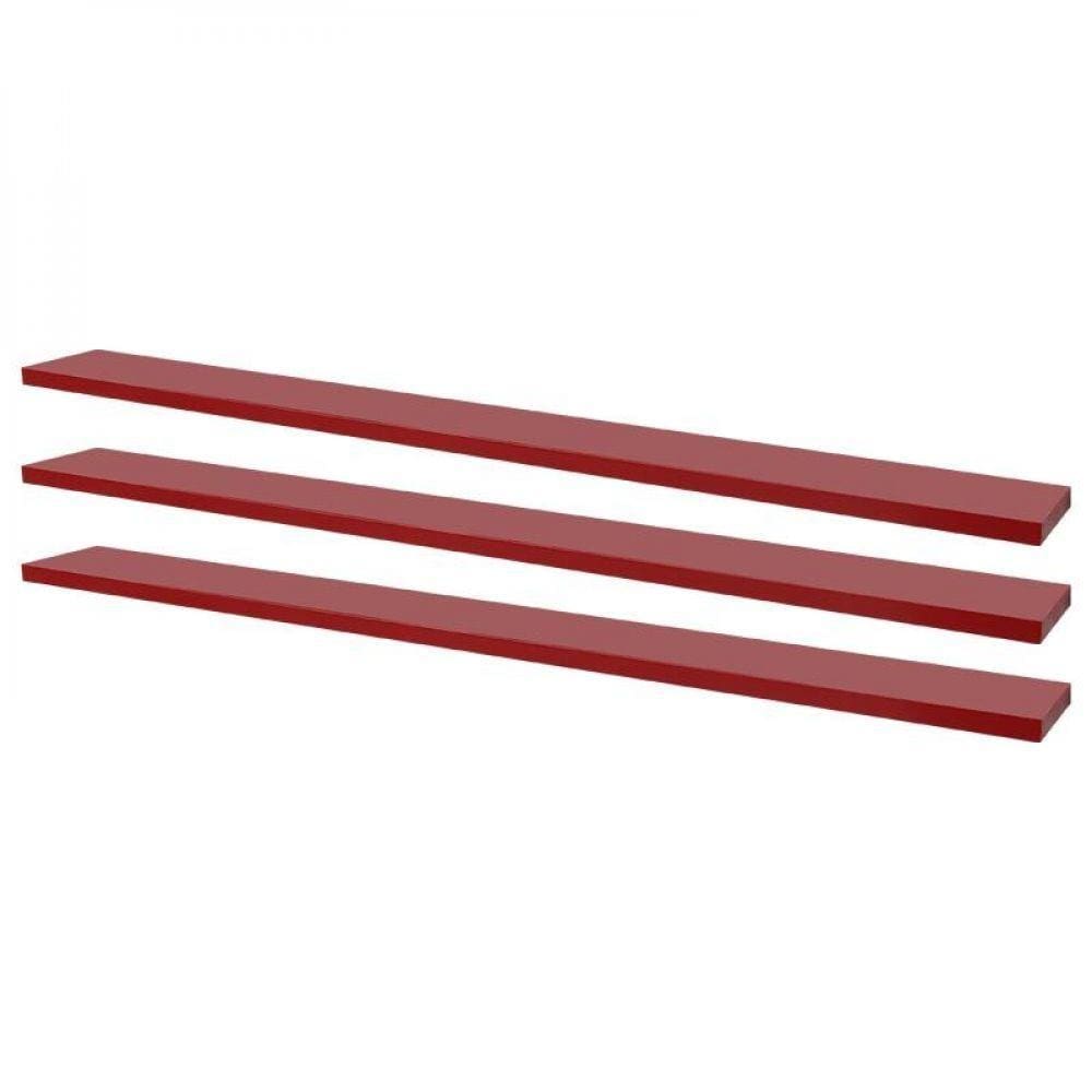 Kit 3 Prateleiras 100 X 20cm Vermelha Suporte Invisível