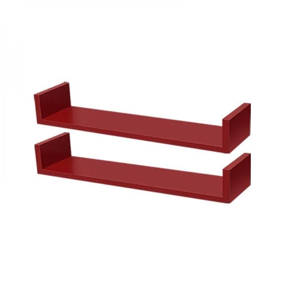 Kit 2 Prateleiras U 100 x 25cm Vermelha Suporte Invisível