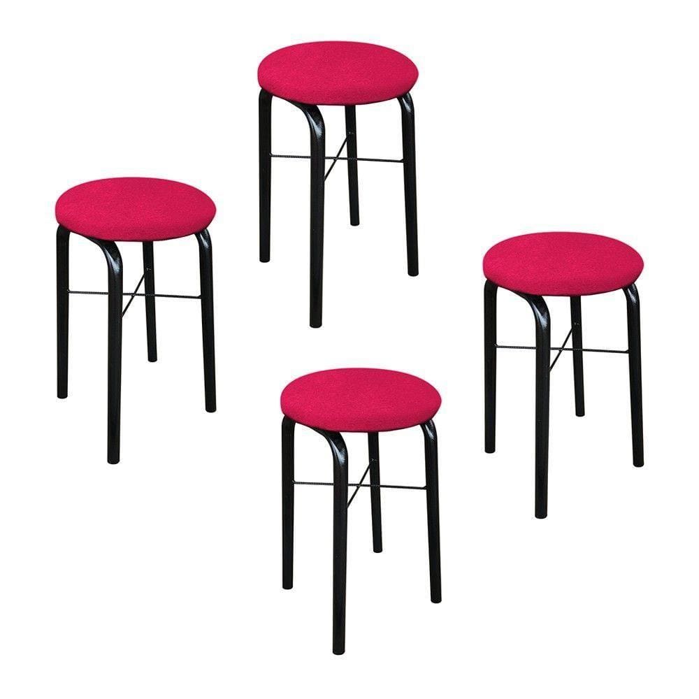 Kit 04 Banquetas Baixa Manu Suede Vermelho