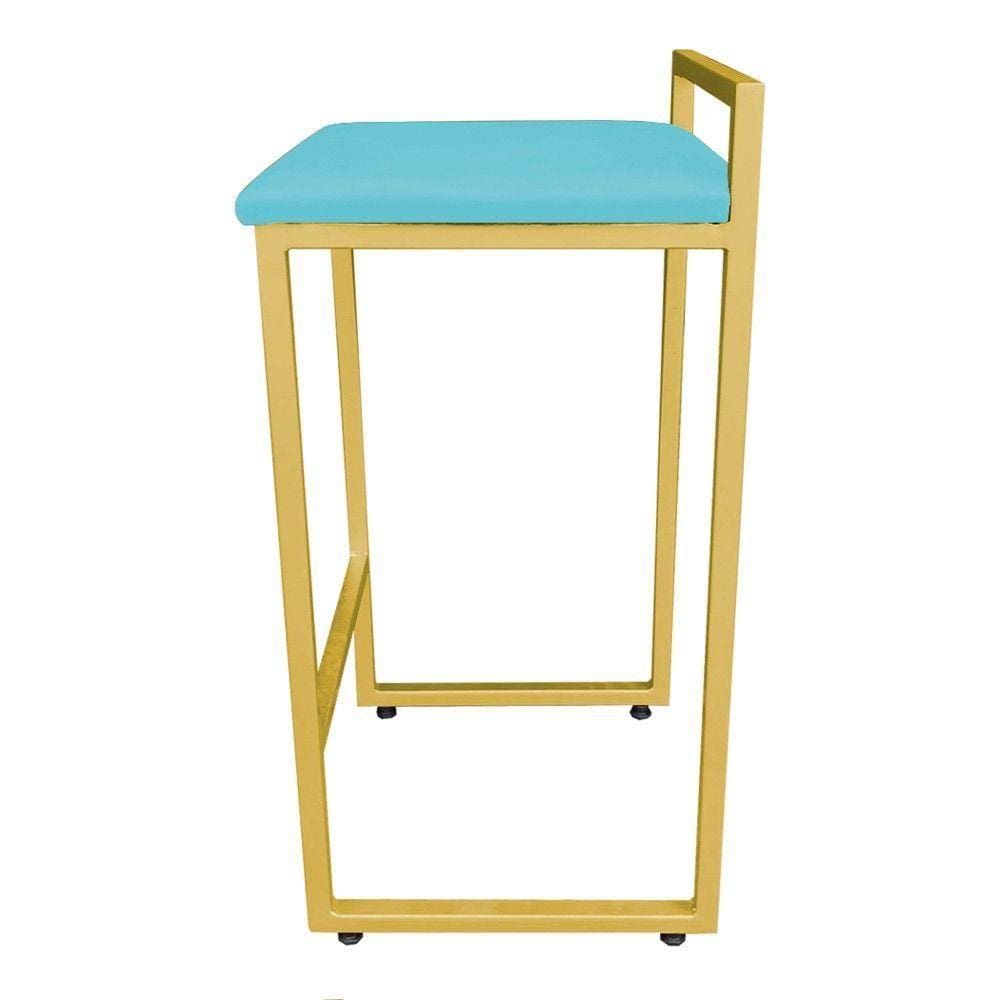 Banqueta Alta Lavínia Suede Base Dourado Azul Turquesa