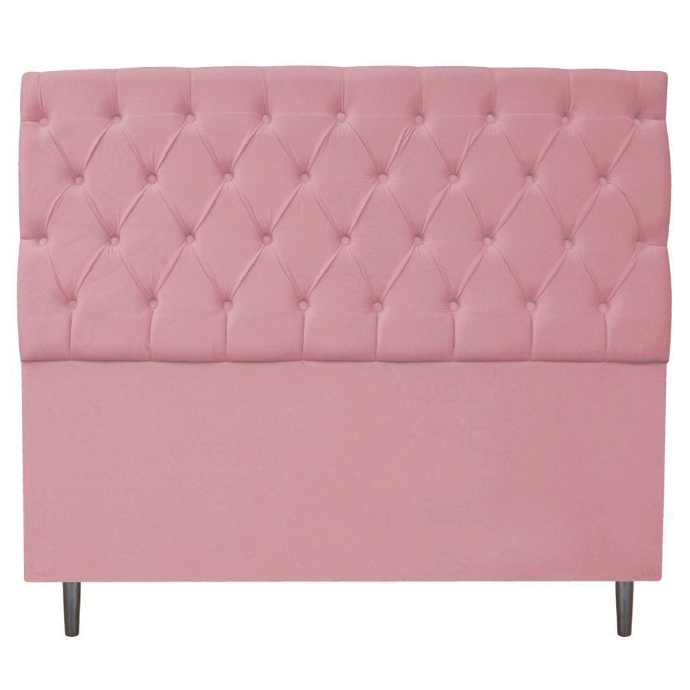 Cabeceira Estofada Liverpool 140 cm Casal Suede Rosa Bebê