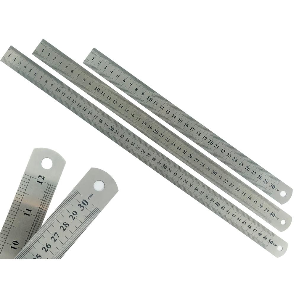 Kit 3 Régua Metal Inoxidável Marcação De Baixo Relevo Uso Escolar Escritório Engenheiro Profissional 40 50 e 60 cm