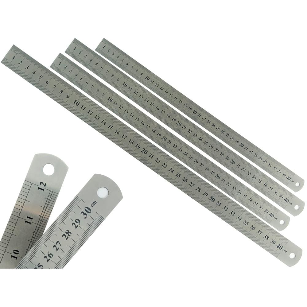 Kit Com 4 Réguas Metal Leve De Aço Inoxidável Tamanho 40 cm Marcação Baixo Relevo Escolar Escritório Engenheiro