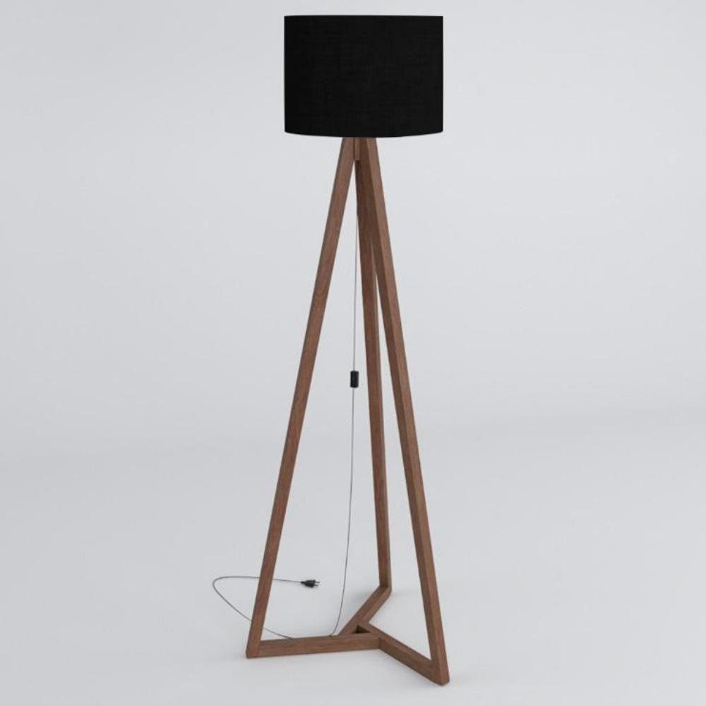 Luminária Classic Tebarrot Preto Com Pé de Madeira Amendoa Decoração