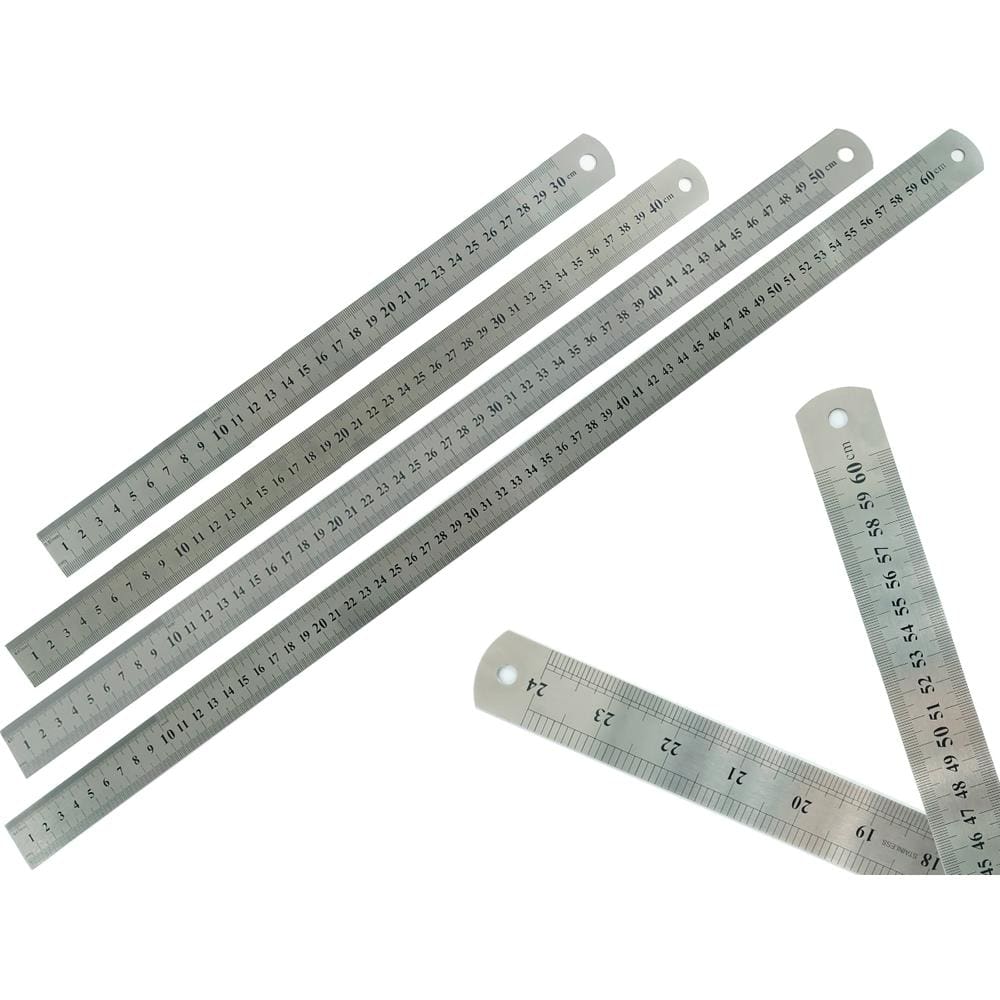 Kit Com 4 Réguas Metal Leve De Aço Inoxidável Tamanho 30 40 50 60 cm Marcação Baixo Relevo Escolar Escritório Engenheiro