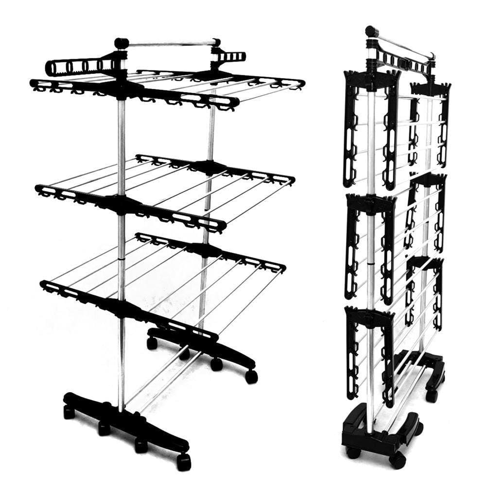 Varal De Chão Vertical 131X67 Em Alumínio Retrátil 3 Andares