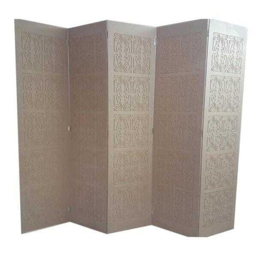 Biombo 5 Folhas 215X180cm Mdf Modelo 2 Gravado Cru