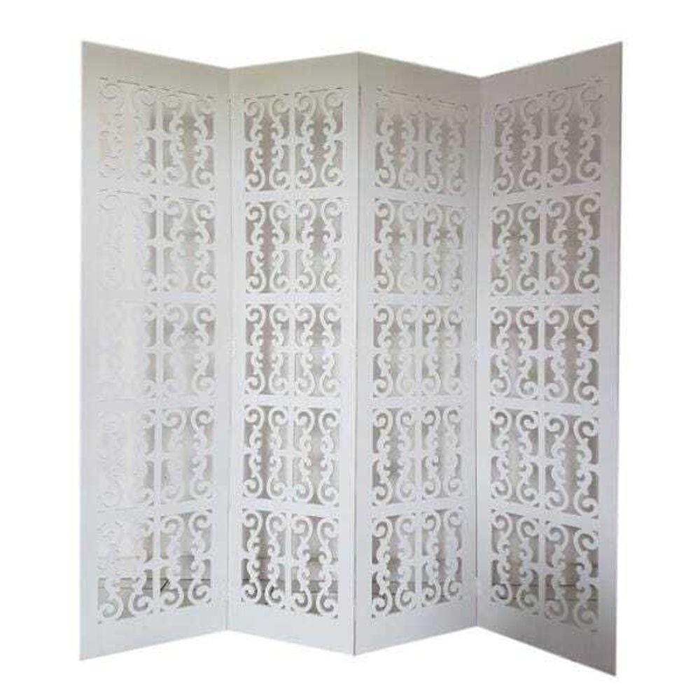 Biombo 4 Folhas 172X180cm Mdf Modelo 2 Branco Vazado