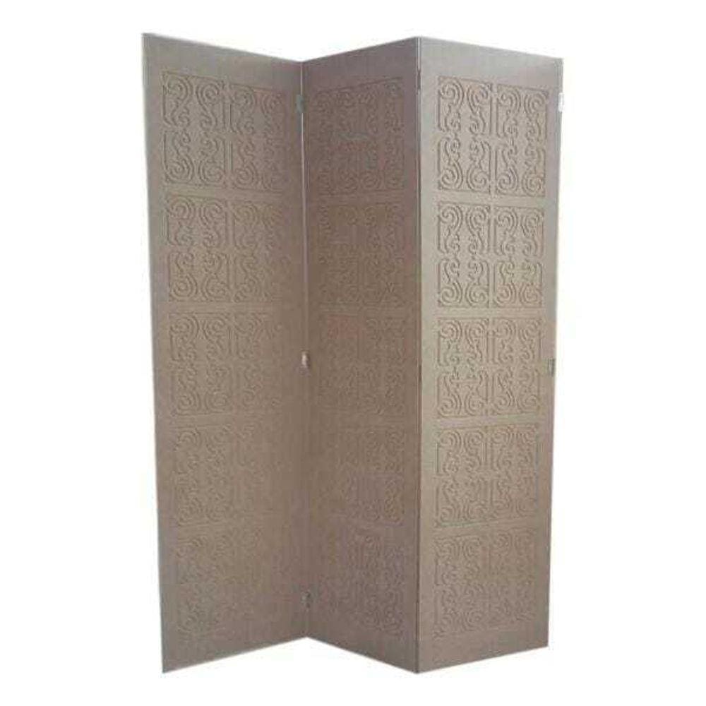 Biombo 3 Folhas 129X180cm Mdf Modelo 2 Gravado Cru
