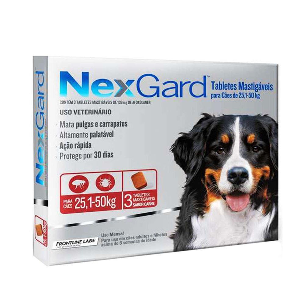 Nexgard GG Cães 25,1 a 50kg 3 tabletes Merial