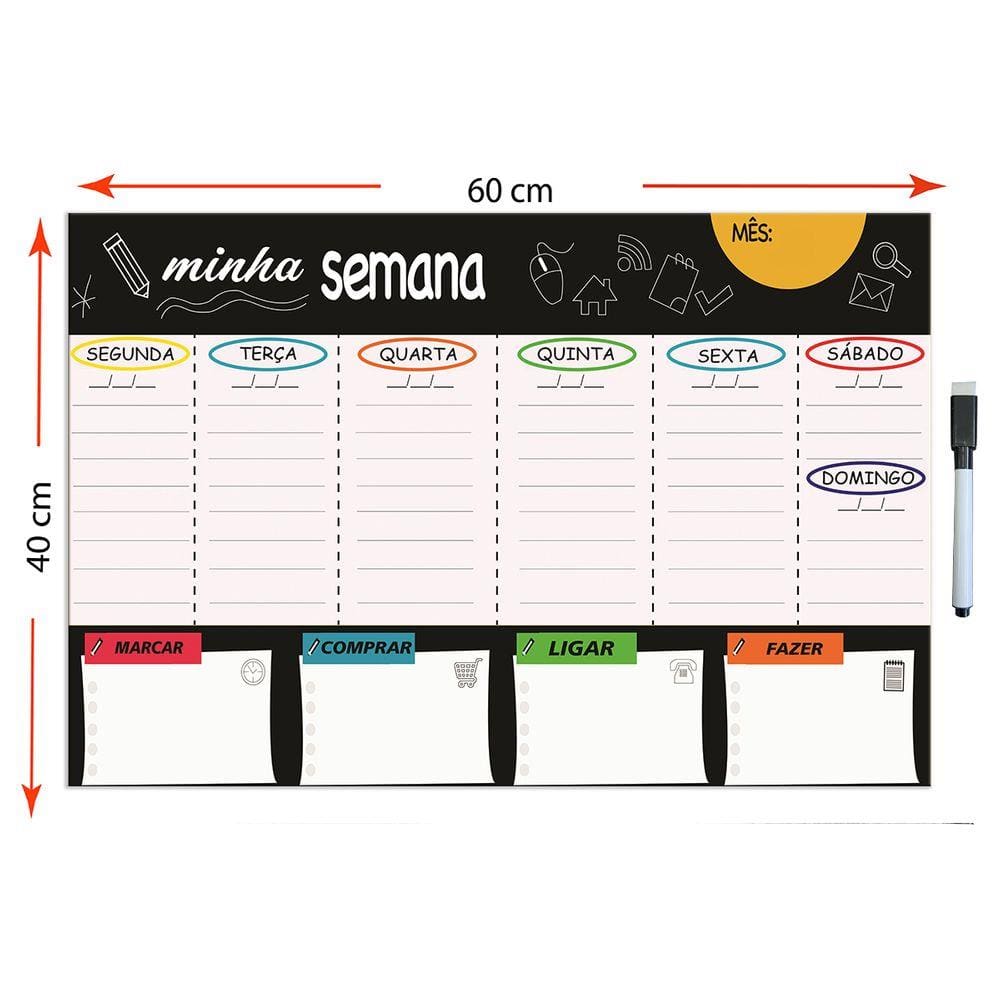 Quadro Planner Agenda Lousa 40x60 Cm Metal