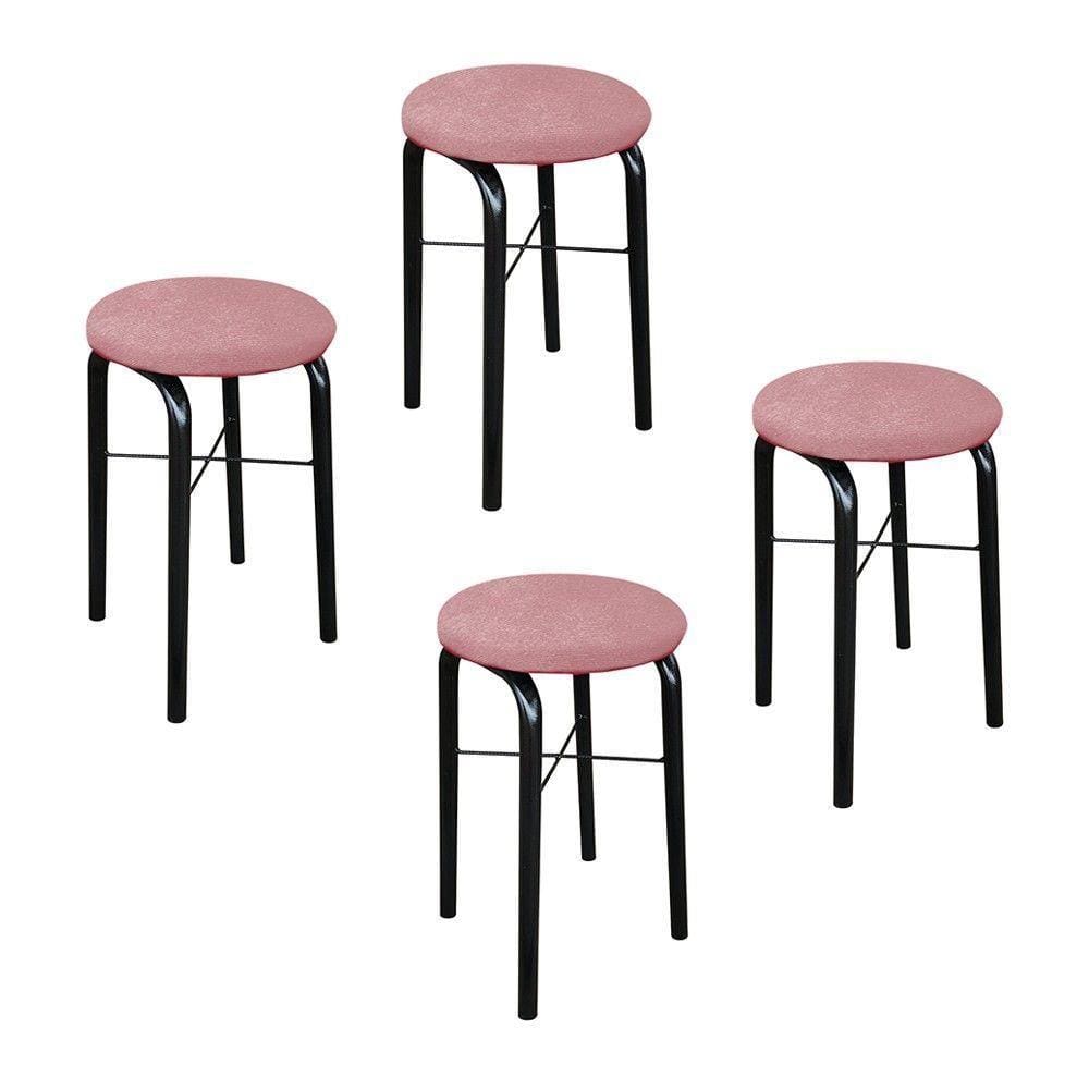 Kit 04 Banquetas Baixa Manu Suede Rose