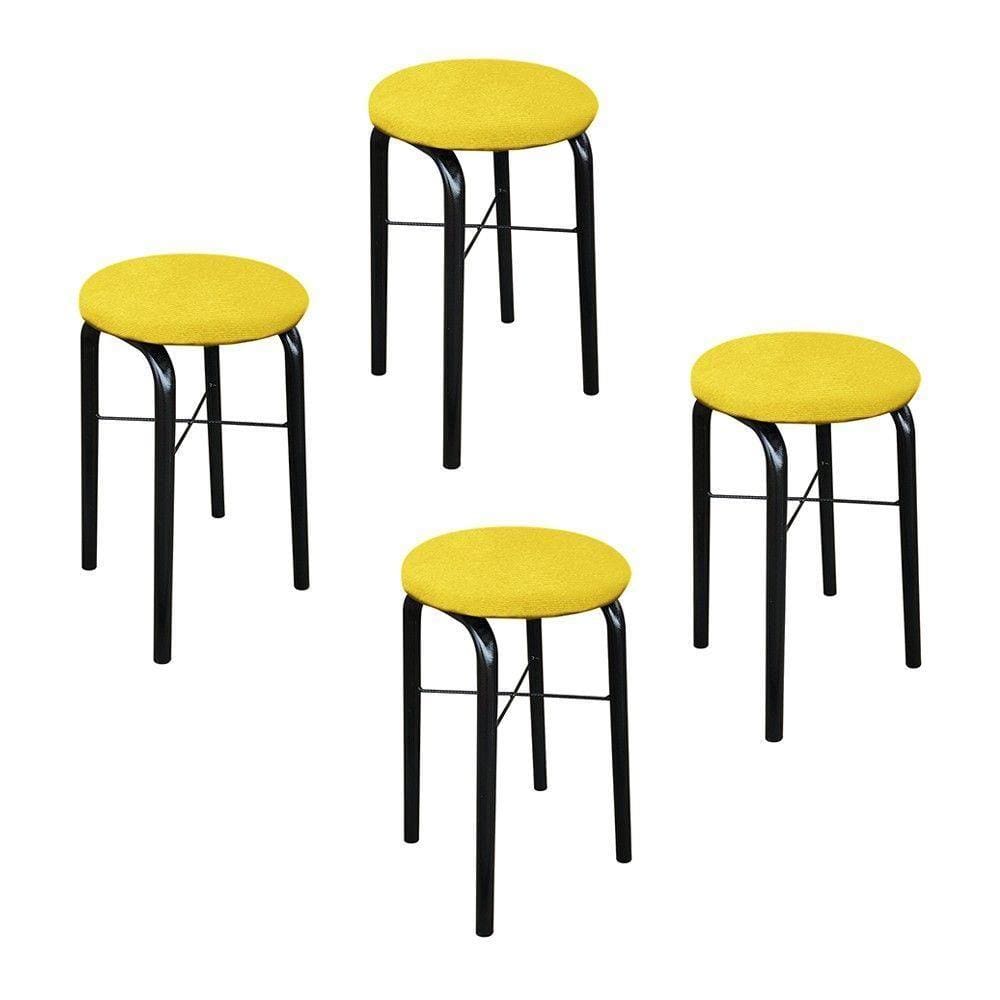 Kit 04 Banquetas Baixa Manu Suede Amarelo