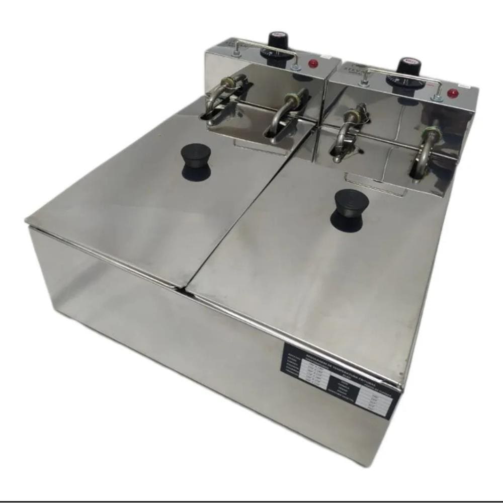 Fritadeira Elétrica Fritador a Oleo Industrial Profissional de 6 Litros com 2 Cubas em Aço Inox 220v - First