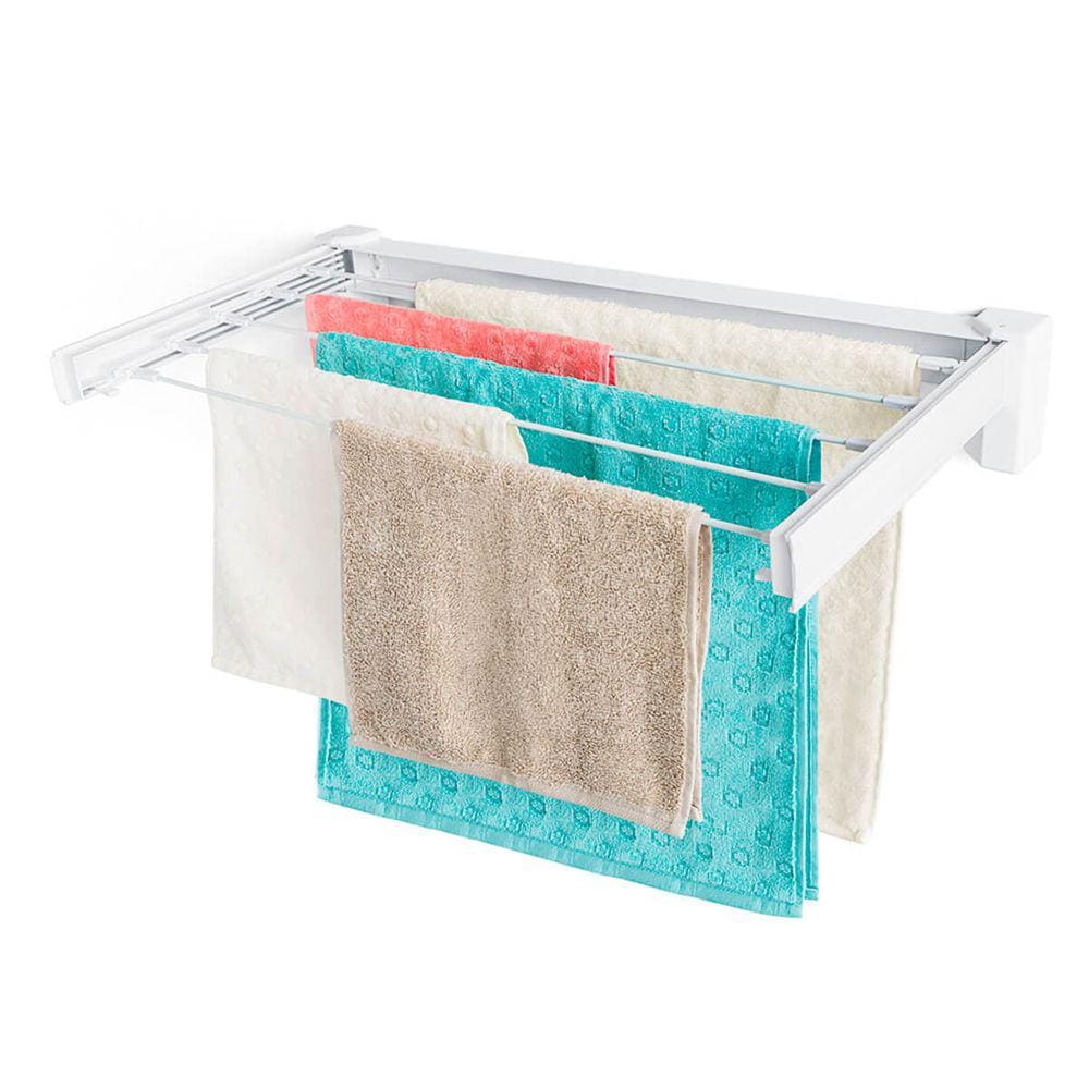Varal De Parede Retrátil Recolhível Com Abas Branco 70cm Ordene