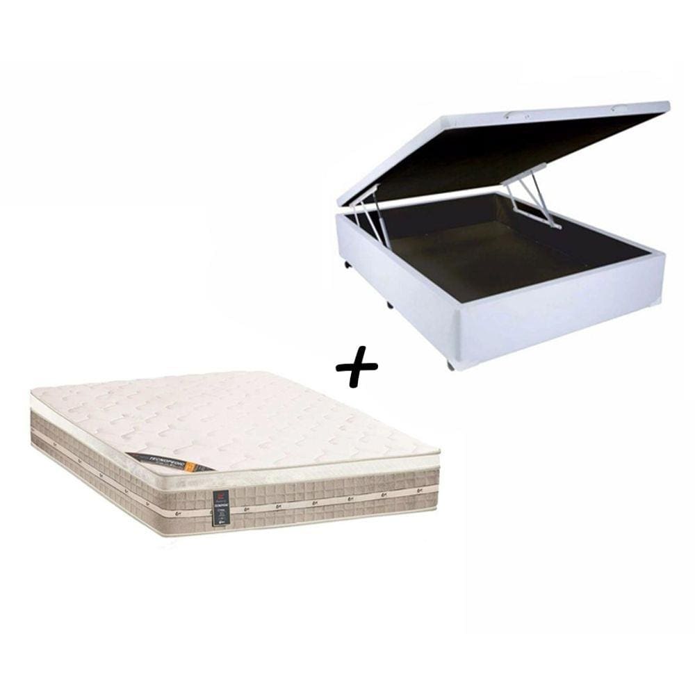Colchão Castor Casal Molas Premium Tecnopedic + Box Baú Casal Sintético Branco138x188