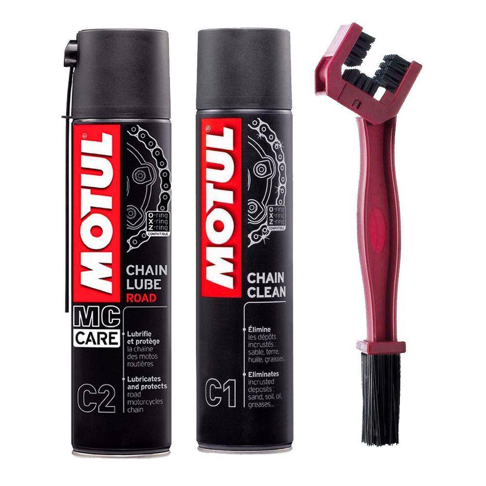 Kit Spray Motul C1 C2 Escova Limpeza Lubrificante Corrente Motos Off On Road