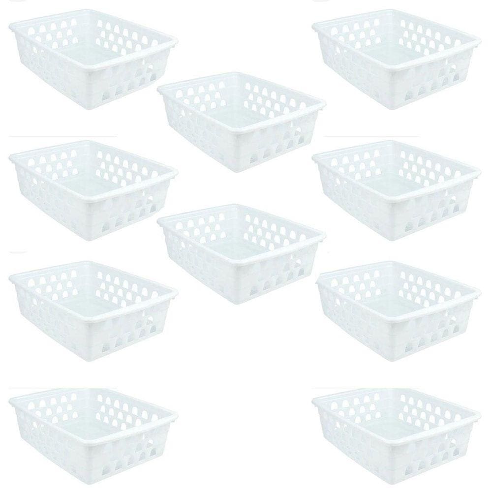 Kit 10 Cesto Organizador Multiuso Grande G Branco Uninjet
