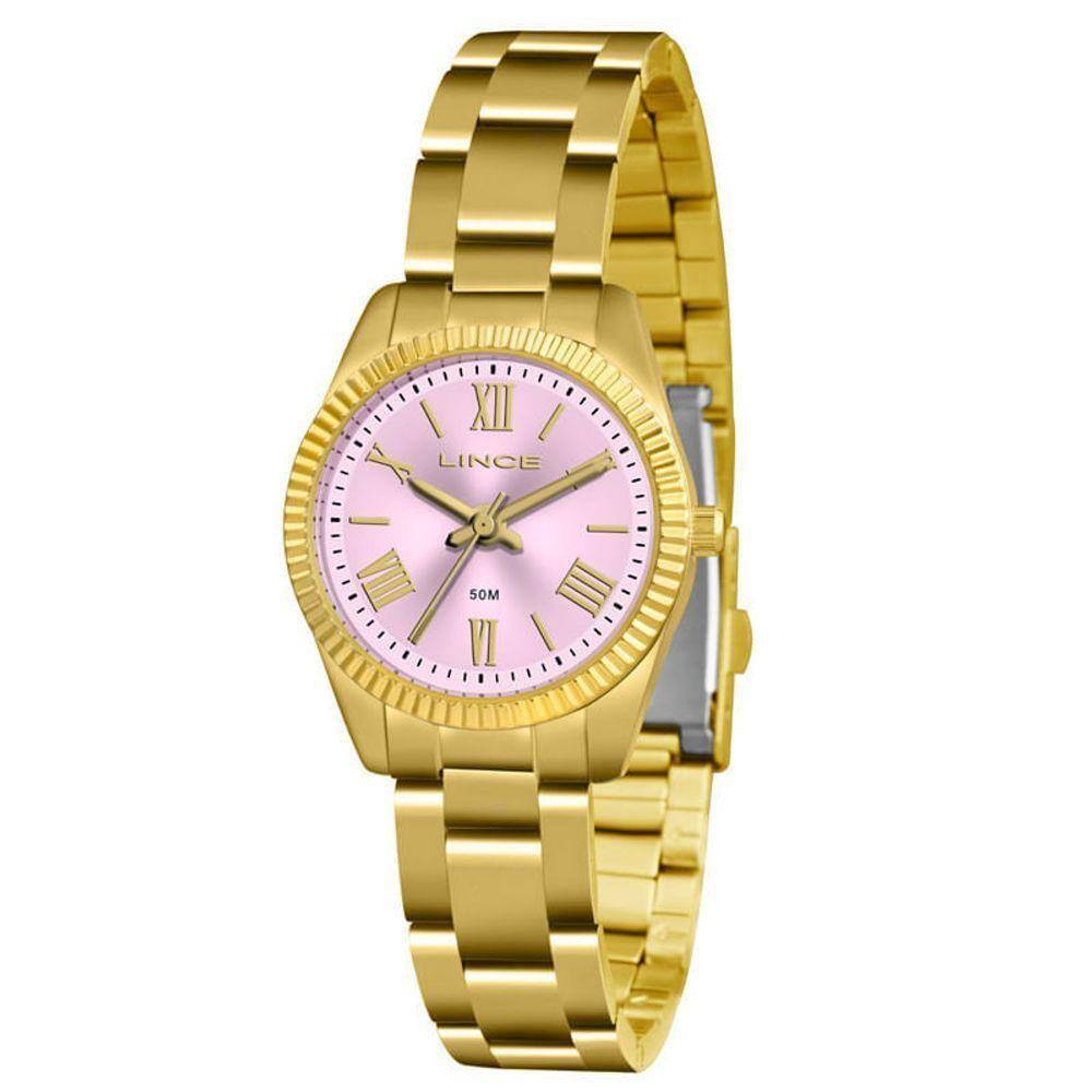 Relógio Lince Feminino Dourado com Fundo Rosa - LRG4492L05-C