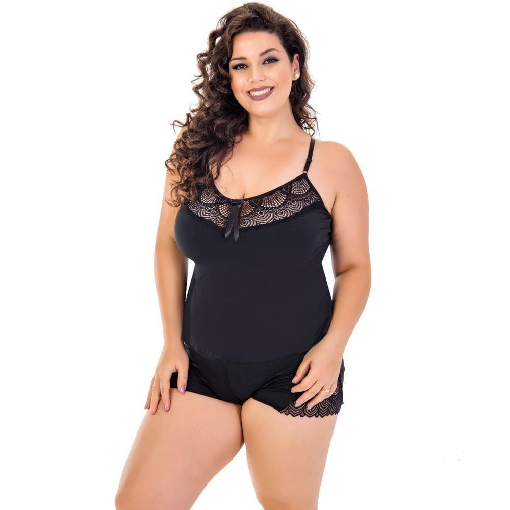 Short Doll Plus Size em Microfibra e Renda | Eleanor 6036