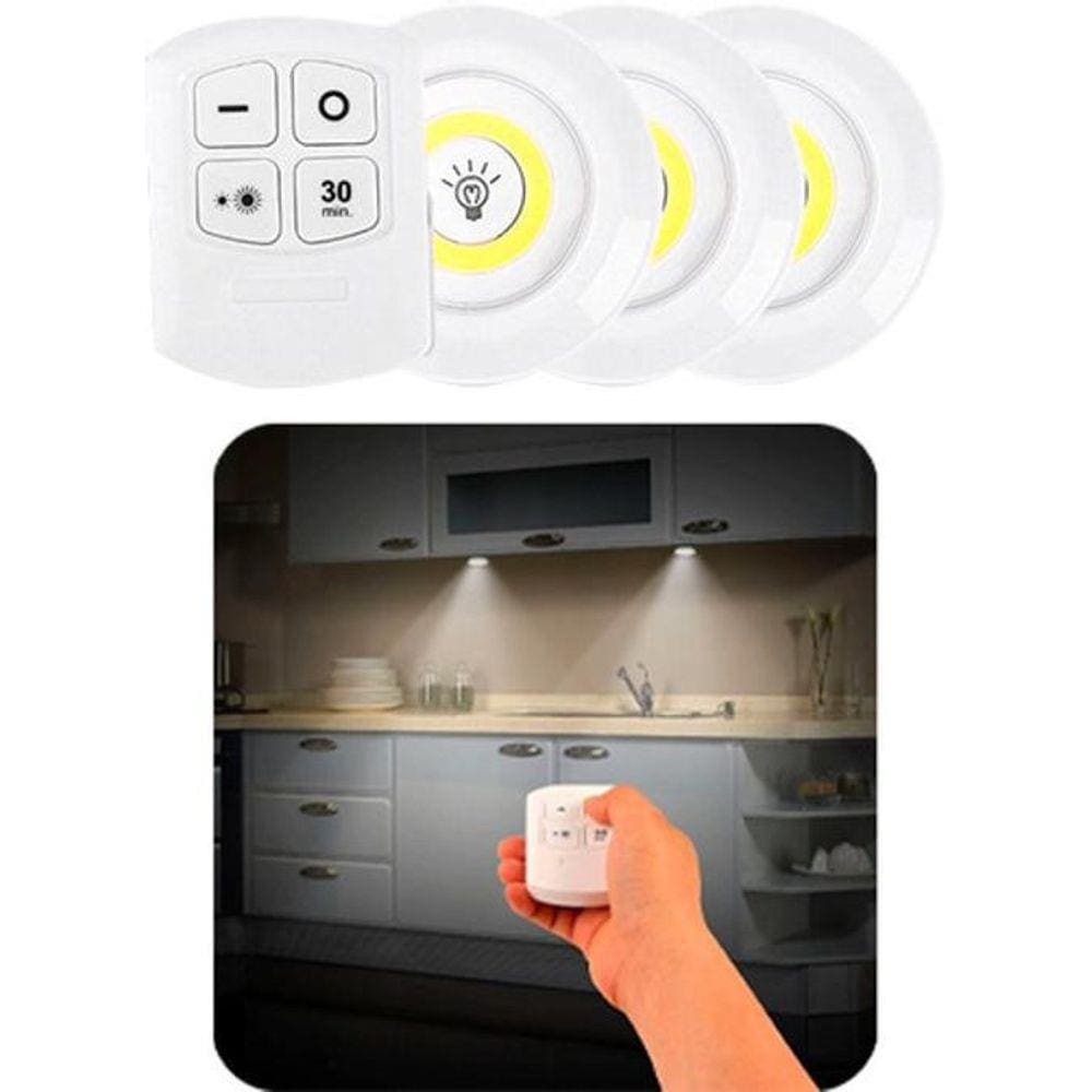 Kit 3 Lampada Luminaria Led Spot Sem Fio Controle Remoto
