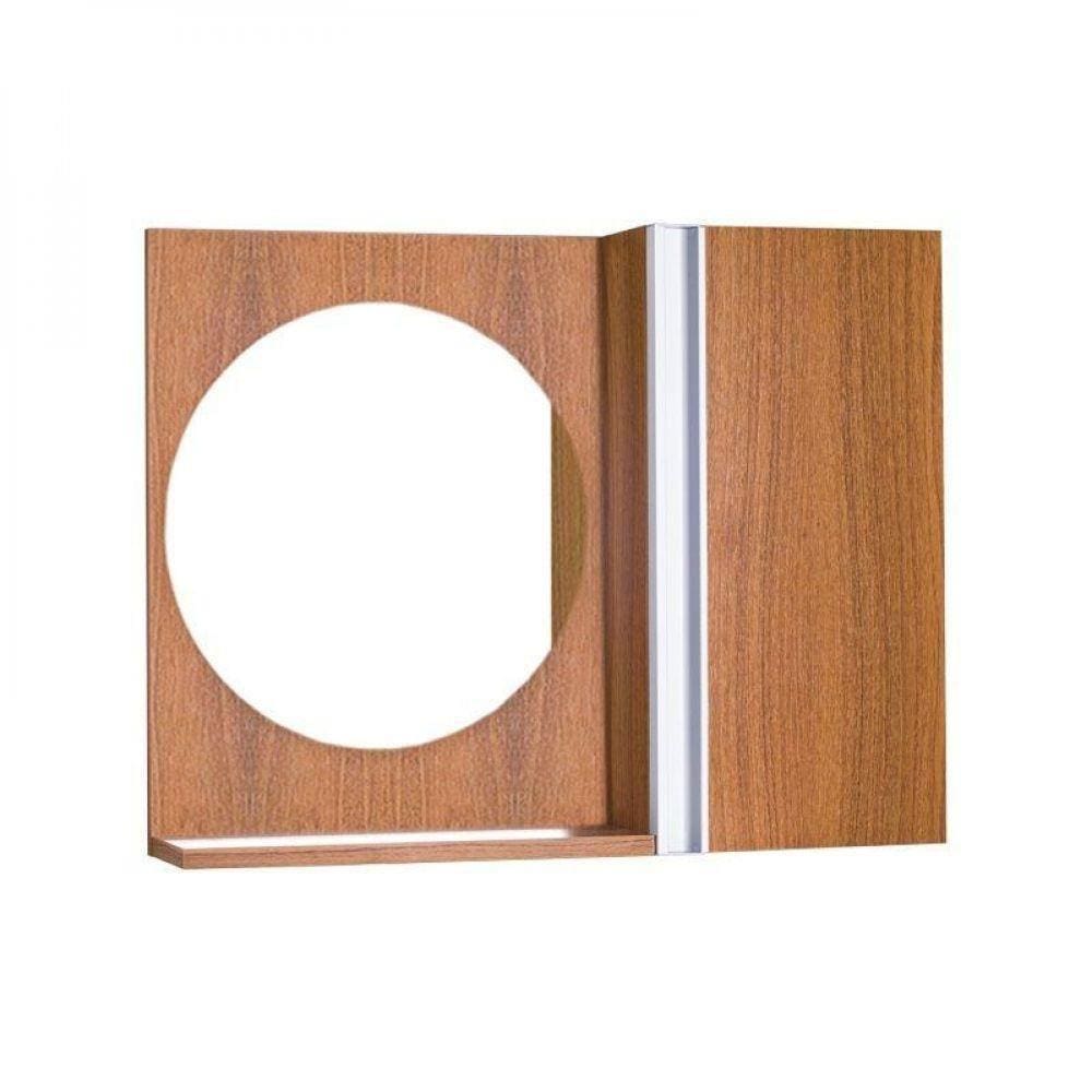 Espelho Redondo para Banheiro com Armário Freijó com Barra