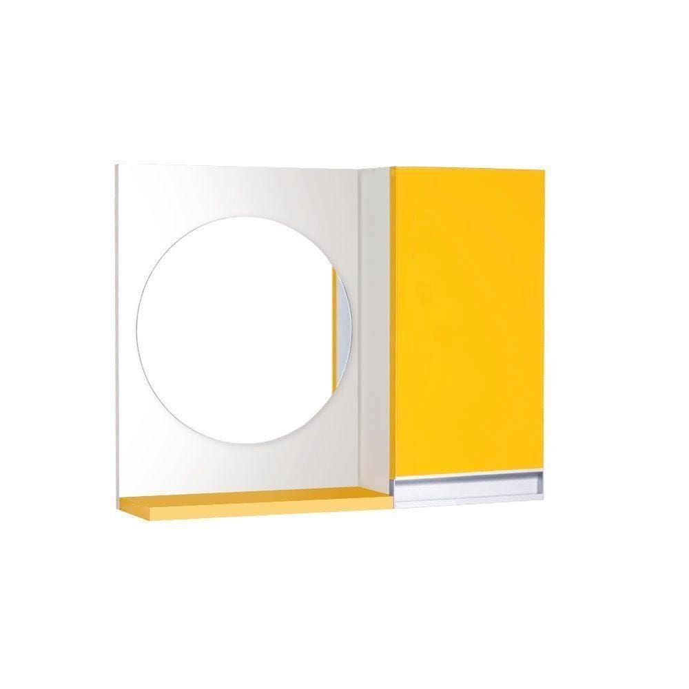 Espelho Redondo para Banheiro com Armário Amarelo