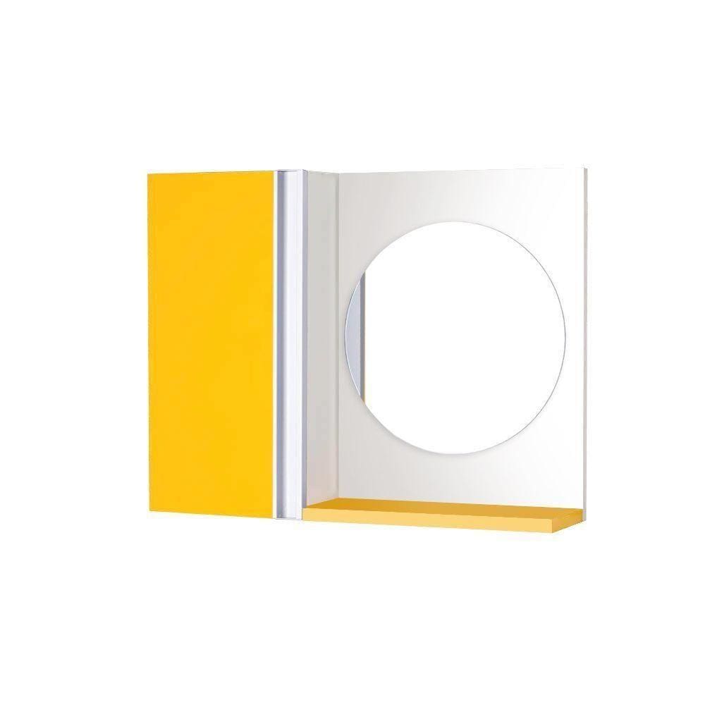 Armário Banheiro com Espelho Redondo Amarelo Barra Vertical