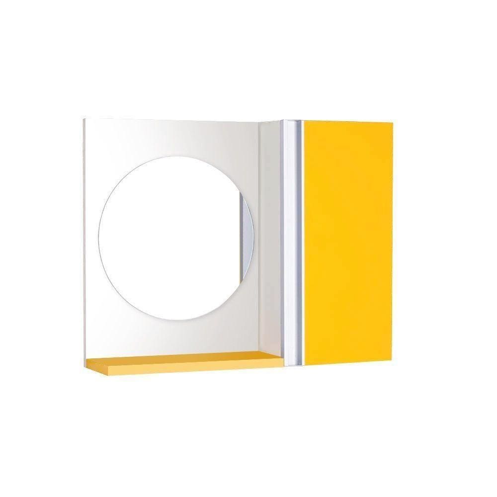 Espelho Redondo para Banheiro com Armário Amarelo com Barra