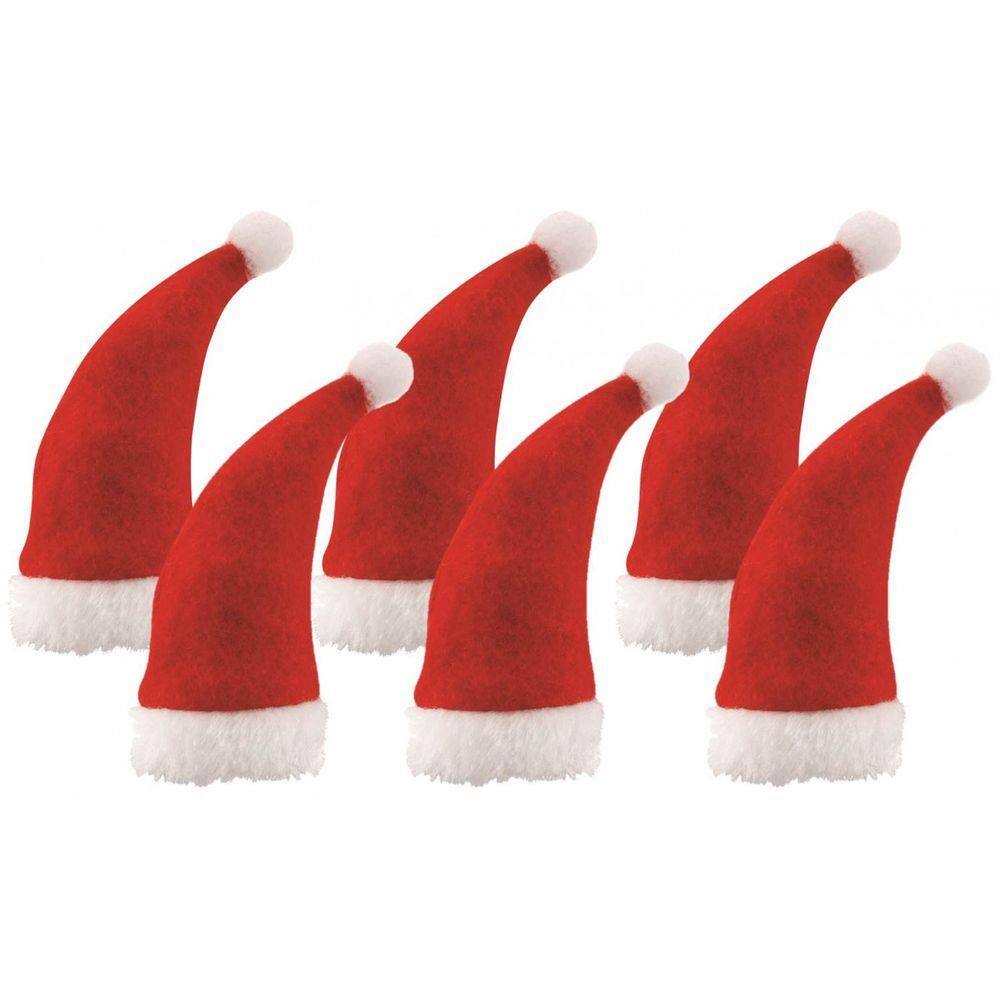 Kit Gorrinho Papai Noel 10cm Decoração Garrafa 6 UN - Magizi