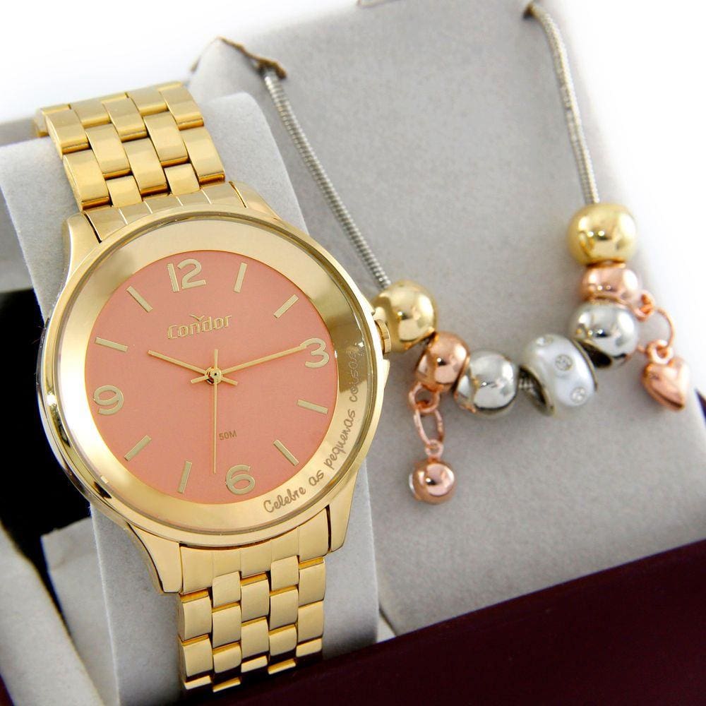 Relógio Condor Femininno Dourado + Kit Copc21aeaz/K4t